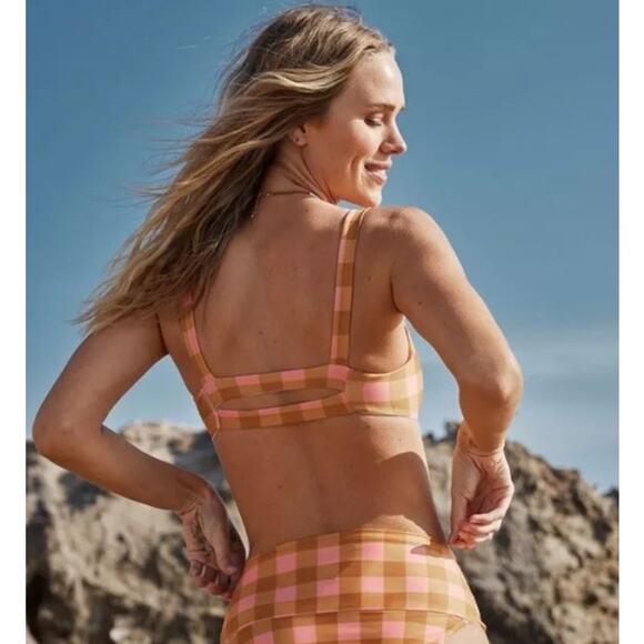 L*Space Jess Bikini Top in Brown Pink Plaid Size D NWT - Picture 2 of 6